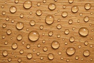 Macro shot of moisture on a timber slab