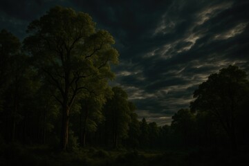 Fototapeta premium Shadowy stormy forest landscape