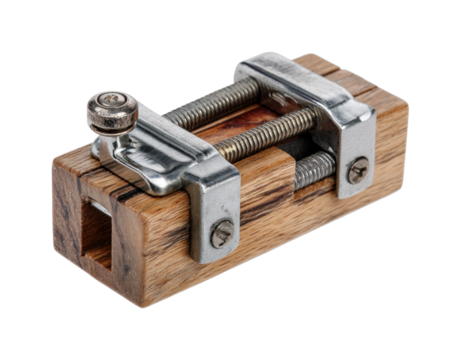 Wooden clamp mechanism in workshop tools industrial environment, isolated on transparent background, png