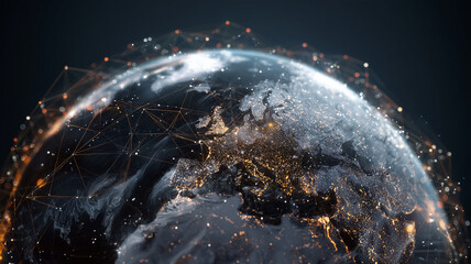 Earth globe with network connections and city lights