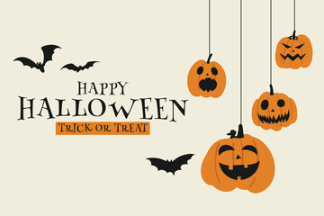 Happy Halloween with pumpkin and bat banner design background. Vector illustration