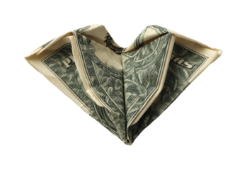 Creative dollar bill origami heart space, isolated on transparent background, png