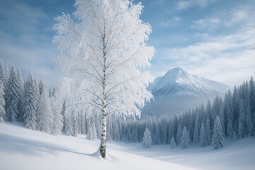 Obraz premium White snow-inspired birch appearance