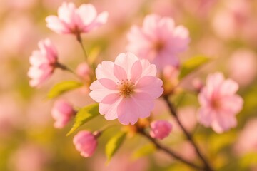 Fototapeta premium Vivid pink blooming flower bathed in sunlight with a gentle blur highlighting the center