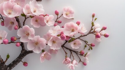 Fototapeta premium White background showcasing blooming wild plum tree flowers