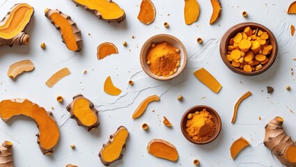Patterns formed by turmeric fragments