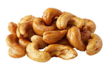 Fototapeta premium A pile of roasted cashews isolated on transparent background, a healthy and delicious snack