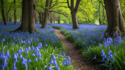 Vivid Bluebells Blooming in an Ornamental Park