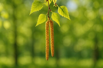 Obraz premium Close-up of Birch Pollen in Spring with Out-of-Focus Environment