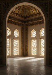 Obraz premium Stunning golden arched room with intricate details and bright light streaming in