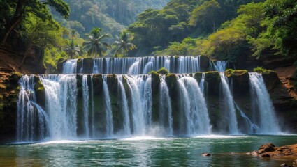 Fototapeta premium Breathtaking Waterfall Scenes from a Tropical Island