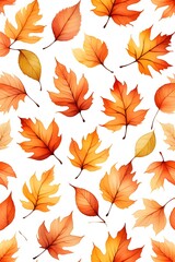 Fototapeta premium Autumn leaves pattern background in watercolor style.