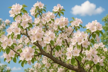 Apple tree in full blossom scene