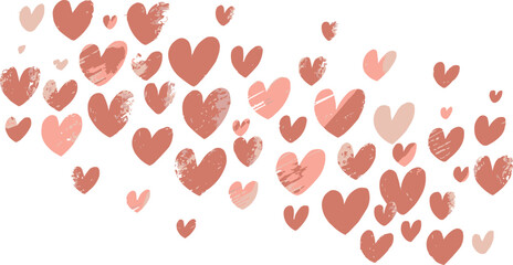 Grunge textured heart pattern with scattered pink red elements for romantic valentine wedding background and t shirt design