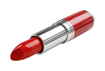 Applying bold red lipstick for glamorous look at home beauty focused, isolated on transparent background, png