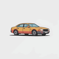Obraz premium Yellow and orange sedan car illustration with tinted windows automobile vehicle