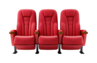 Comfortable red theater seats cinema hall furniture interior seating, isolated on transparent background, png