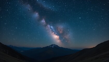 Stunning Milky Way galaxy arcs over snow-capped mountains under a vast starry night sky
