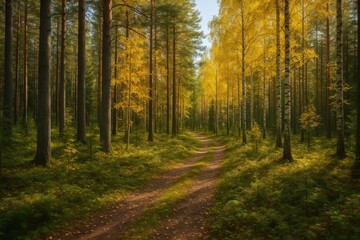Obraz premium Vibrant autumn landscape within a peaceful forest