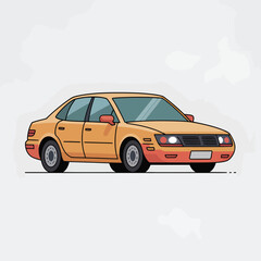 Fototapeta premium Orange sedan car illustration on a light gray background vehicle transportation