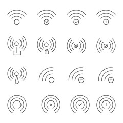 Collection of wireless signal icons with various indicators.