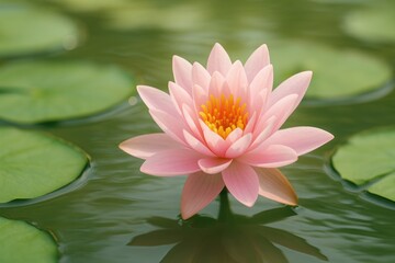 Elegant lotus blossom with pink petals floating on water
