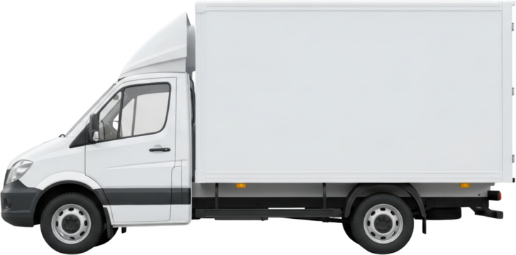 White panel van box truck delivery vehicle side profile clean exterior ready to isolate transport cargo