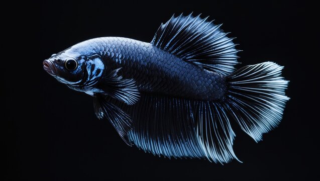 Black background showcasing a samurai-inspired black betta fish