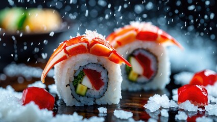 Sushi dish with snow crab, suitable for background use.