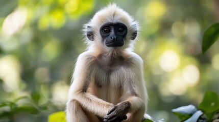 Fototapeta premium Close-up of a young monkey in a forest.