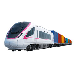 Naklejka premium High-Speed Freight Train with Containers - Isolated on Transparent Background