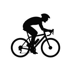 Black silhouette of a cyclist in motion on a white background cycling bicycle