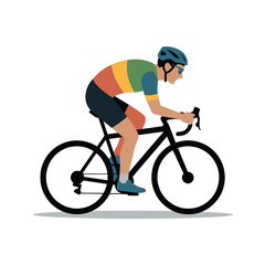 Naklejka premium Cyclist with colorful jersey riding a bicycle on a white background road bike cycling