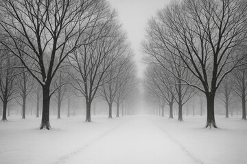 Bare branches situated in a snow-covered park scene
