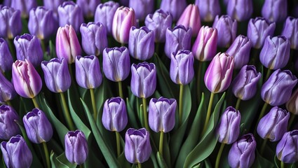 Charming display of small violet tulips in celebration bouquet