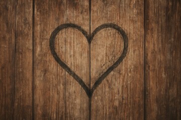 Vintage depiction of a heart etched on a wooden door within a chalet environment