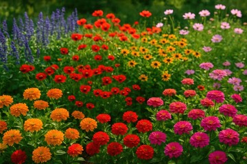 A stunning display of multicolored blossoms in a lush garden