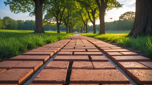 Brick-paved walkway flooring in the park area