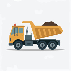 Yellow dump truck carrying dirt on white background construction vehicle