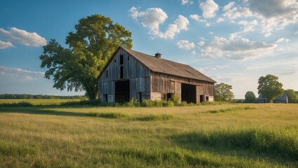 Obraz premium Vintage barn overtaken by wilderness