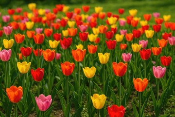 Colorful flower arrangement with tulips basking in the sunlight during springtime