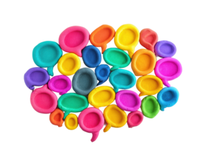 Colorful speech bubbles display creative playful perspective, isolated on transparent background, png