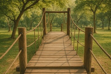 Historic wooden bridge with a nostalgic design located within a play area