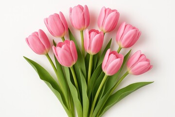 White background showcasing a bouquet of vibrant tulips