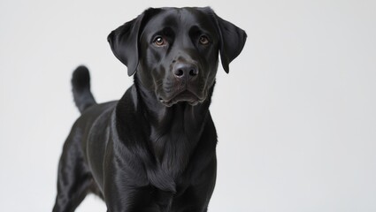 Fototapeta premium Close-up of a Black Labrador Female Dog on White Surface
