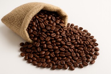 Fototapeta premium Sack filled with roasted coffee beans