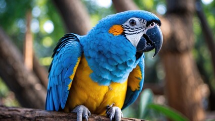 Obraz premium Vibrant Blue Bird Display in Bird Sanctuary