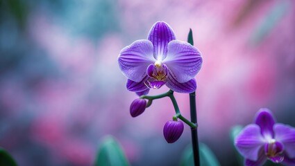 Vibrant Dendrobium orchids with a blurred garden scene © TheWaterMeloonProjec