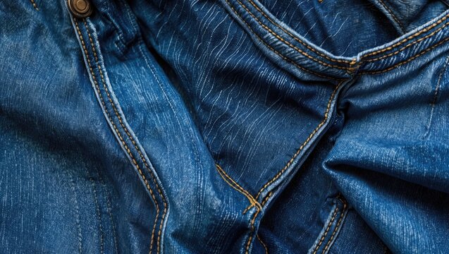 Macro shot of blue denim jeans texture