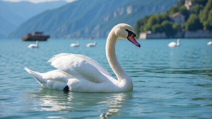 Obraz premium Elegant Swan Resting by the Water